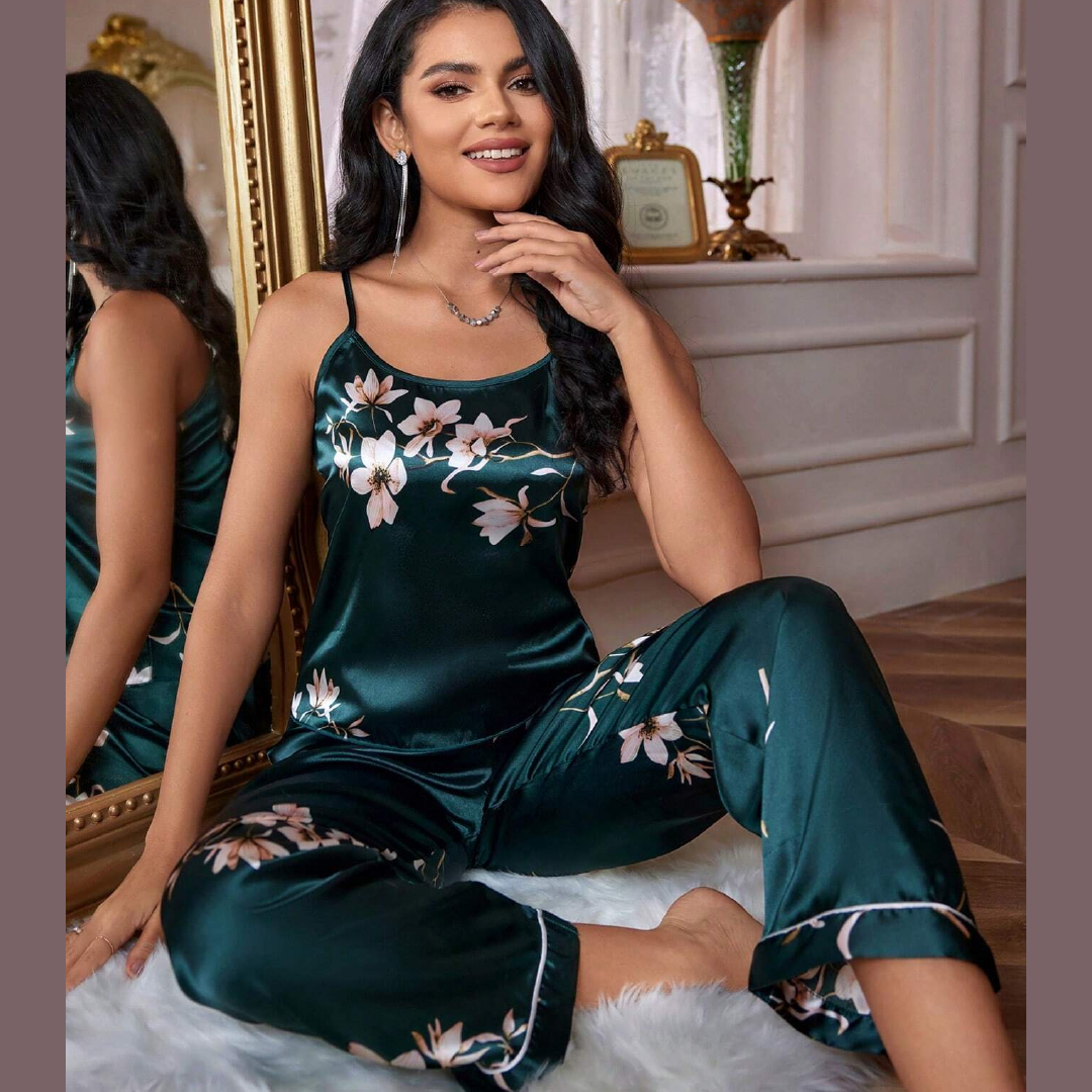 Nights Floral Print Satin Cami Top & Pants Set