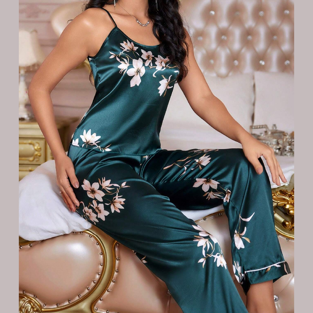 Nights Floral Print Satin Cami Top & Pants Set