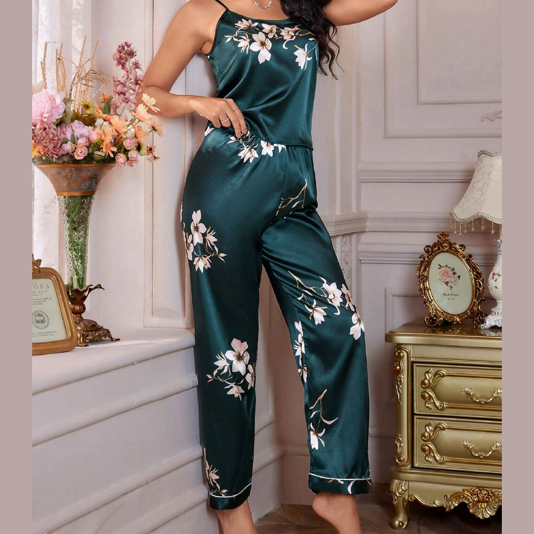 Nights Floral Print Satin Cami Top & Pants Set