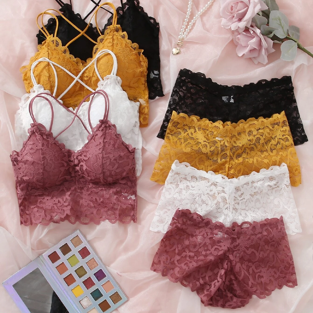 Floral Lace  Bra & shorts Lingerie Set